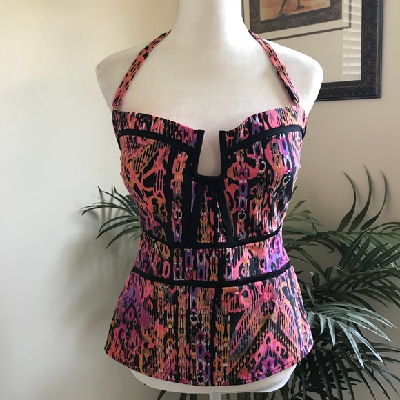 NEW Island Escape Antigua Tribal Print Cutout Bandeau Tankini Top size 12